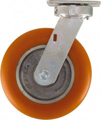 Caster Connection - 8" Diam x 2" Wide x 10-1/8" OAH Top Plate Mount Swivel Caster - Polyurethane on Aluminum, 1,200 Lb Capacity, Sealed Precision Ball Bearing, 4 x 4-1/2" Plate - Apex Tool & Supply