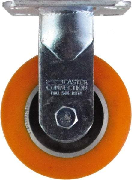 Caster Connection - 5" Diam x 2" Wide x 6-1/2" OAH Top Plate Mount Rigid Caster - Polyurethane on Aluminum, 750 Lb Capacity, Sealed Precision Ball Bearing, 4 x 4-1/2" Plate - Apex Tool & Supply