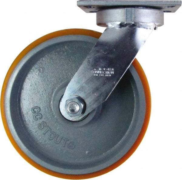Caster Connection - 10" Diam x 3" Wide x 11-1/2" OAH Top Plate Mount Swivel Caster - Polyurethane on Iron, 2,750 Lb Capacity, Sealed Precision Ball Bearing, 4-1/2 x 6-1/4" Plate - Apex Tool & Supply