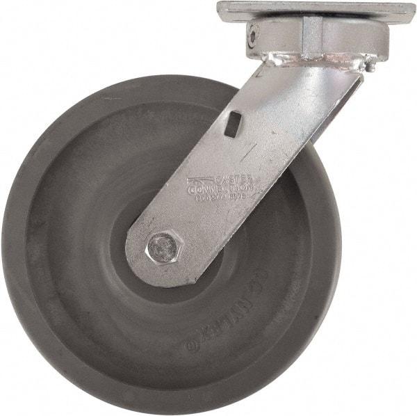 Caster Connection - 8" Diam x 2" Wide x 9-1/2" OAH Top Plate Mount Swivel Caster - High Grade Nylon, 2,000 Lb Capacity, Sealed Precision Ball Bearing, 4 x 4-1/2" Plate - Apex Tool & Supply
