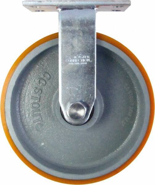 Caster Connection - 10" Diam x 3" Wide x 11-1/2" OAH Top Plate Mount Rigid Caster - Polyurethane on Iron, 2,750 Lb Capacity, Sealed Precision Ball Bearing, 4-1/2 x 6-1/4" Plate - Apex Tool & Supply