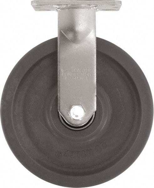 Caster Connection - 8" Diam x 2" Wide x 9-1/2" OAH Top Plate Mount Rigid Caster - High Grade Nylon, 2,000 Lb Capacity, Sealed Precision Ball Bearing, 4 x 4-1/2" Plate - Apex Tool & Supply