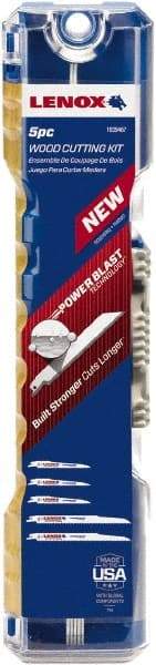 Lenox - 5 Piece, 6" to 9" Long x 0.04" Thick, Bi-Metal Reciprocating Saw Blade Set - Straight Profile, 6 to 6 Teeth per Inch, Toothed Edge - Apex Tool & Supply