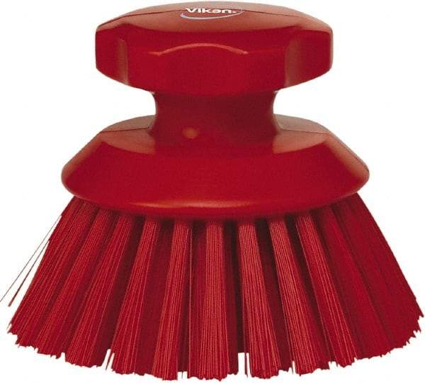 Vikan - 1-1/2" Bristle Length, Polyester Food Service Brush - 3-3/4" Long x 5" Wide Head, 5" OAL, Red, Polypropylene Block - Apex Tool & Supply