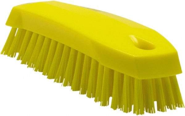 Vikan - 1" Bristle Length, Polyester Scrub Brush - 6-1/4" Long x 7" Wide Head, 7" OAL, Yellow, Polypropylene Block - Apex Tool & Supply