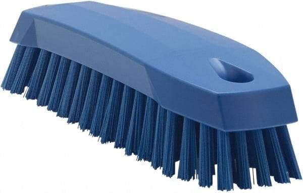 Vikan - 1" Bristle Length, Polyester Scrub Brush - 6-1/4" Long x 7" Wide Head, 7" OAL, Blue, Polypropylene Block - Apex Tool & Supply