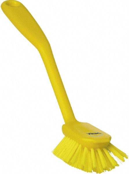 Vikan - 1" Bristle Length, Polyester Food Service Brush - 2-11/16" Long x 1" Wide Head, 10-1/2" OAL, Yellow, Polypropylene Block - Apex Tool & Supply