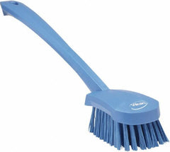 Vikan - 1.3" Bristle Length, Polyester Scrub Brush - 4" Long x 2-3/4" Wide Head, 15-3/4" OAL, Blue, Polypropylene Block - Apex Tool & Supply