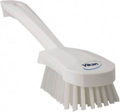 Vikan - 1.3" Bristle Length, Polyester Scrub Brush - 4-1/4" Long x 2-3/4" Wide Head, 10" OAL, White, Polypropylene Block - Apex Tool & Supply