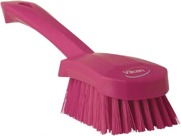 Vikan - 1.3" Bristle Length, Polyester Scrub Brush - 4-1/4" Long x 2-3/4" Wide Head, 10" OAL, Pink, Polypropylene Block - Apex Tool & Supply