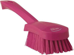 Vikan - 1.3" Bristle Length, Polyester Scrub Brush - 4-1/4" Long x 2-3/4" Wide Head, 10" OAL, Pink, Polypropylene Block - Apex Tool & Supply