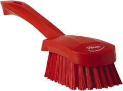 Vikan - 1.3" Bristle Length, Polyester Scrub Brush - 4-1/4" Long x 2-3/4" Wide Head, 10" OAL, Red, Polypropylene Block - Apex Tool & Supply