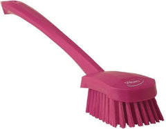 Vikan - 1.3" Bristle Length, Polyester Scrub Brush - 4" Long x 2-3/4" Wide Head, 15-3/4" OAL, Pink, Polypropylene Block - Apex Tool & Supply