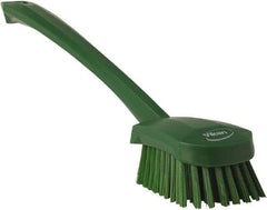 Vikan - 1.3" Bristle Length, Polyester Scrub Brush - 4" Long x 2-3/4" Wide Head, 15-3/4" OAL, Green, Polypropylene Block - Apex Tool & Supply