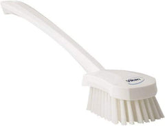 Vikan - 1.3" Bristle Length, Polyester Scrub Brush - 4" Long x 2-3/4" Wide Head, 15-3/4" OAL, White, Polypropylene Block - Apex Tool & Supply