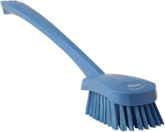 Vikan - 1.3" Bristle Length, Polyester Scrub Brush - 4" Long x 2-3/4" Wide Head, 15-3/4" OAL, Blue, Polypropylene Block - Apex Tool & Supply