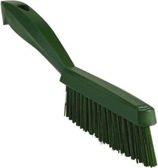 Vikan - 1.3" Bristle Length, Polyester Scrub Brush - 5-7/8" Long x 0.8" Wide Head, 11.2" OAL, Green, Polypropylene Block - Apex Tool & Supply