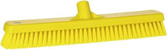 Vikan - 1.8" Bristle Length, Polyester Scrub Brush - 18" Long x 2-1/2" Wide Head, 19" OAL, European Threaded Handle, Yellow, Polypropylene Block - Apex Tool & Supply