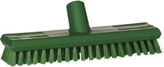 Vikan - 1" Bristle Length, Polyester Scrub Brush - 10-5/8" Long x 2-1/2" Wide Head, 11" OAL, European Threaded Handle, Green, Polypropylene Block - Apex Tool & Supply