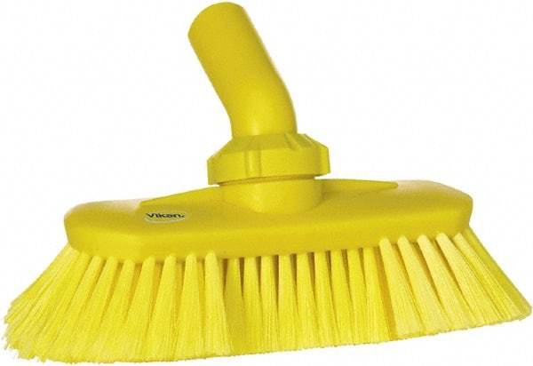Vikan - 1-1/2" Bristle Length, Polyester Wash Brush - 7-3/4" Long x 3" Wide Head, 8" OAL, European Threaded Handle, Yellow, Polypropylene Block, Flagged - Apex Tool & Supply