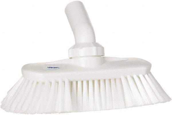 Vikan - 1-1/2" Bristle Length, Polyester Wash Brush - 7-3/4" Long x 3" Wide Head, 8" OAL, European Threaded Handle, White, Polypropylene Block, Flagged - Apex Tool & Supply