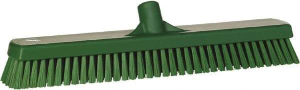 Vikan - 1.8" Bristle Length, Polyester Scrub Brush - 18" Long x 2-1/2" Wide Head, 19" OAL, European Threaded Handle, Green, Polypropylene Block - Apex Tool & Supply