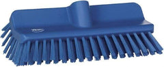 Vikan - 1-1/2" Bristle Length, Polyester Cleaning & Finishing Brush - 9-5/8" Long x 5" Wide Head, 10" OAL, European Threaded Handle, Blue, Polypropylene Block - Apex Tool & Supply