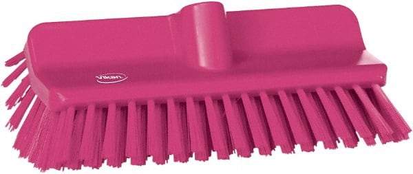 Vikan - 1-1/2" Bristle Length, Polyester Cleaning & Finishing Brush - 9-5/8" Long x 2-3/4" Wide Head, 10" OAL, European Threaded Handle, Pink, Polypropylene Block - Apex Tool & Supply