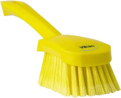 Vikan - 1.8" Bristle Length, Polyester Scrub Brush - 4-1/4" Long x 2-3/4" Wide Head, 10" OAL, Yellow, Polypropylene Block, Flagged - Apex Tool & Supply