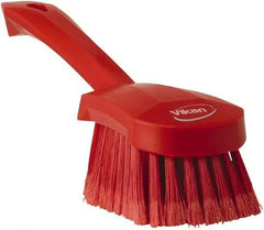 Vikan - 1.8" Bristle Length, Polyester Scrub Brush - 4-1/4" Long x 2-3/4" Wide Head, 10" OAL, Red, Polypropylene Block, Flagged - Apex Tool & Supply