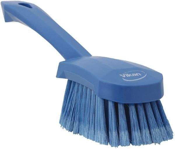 Vikan - 1.8" Bristle Length, Polyester Scrub Brush - 4-1/4" Long x 2-3/4" Wide Head, 10" OAL, Blue, Polypropylene Block, Flagged - Apex Tool & Supply