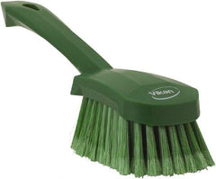 Vikan - 1.8" Bristle Length, Polyester Scrub Brush - 4-1/4" Long x 2-3/4" Wide Head, 10" OAL, Green, Polypropylene Block, Flagged - Apex Tool & Supply