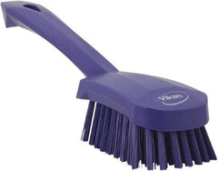 Vikan - 1.3" Bristle Length, Polyester Scrub Brush - 4-1/4" Long x 2-3/4" Wide Head, 10" OAL, Purple, Polypropylene Block - Apex Tool & Supply