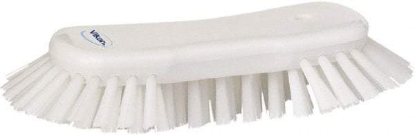 Vikan - 1.3" Bristle Length, Polyester Utility Scrub Brush - 7-3/4" Long x 3" Wide Head, 8" OAL, European Threaded Handle, White, Polypropylene Block - Apex Tool & Supply