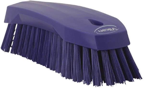 Vikan - 1.3" Bristle Length, Polyester Utility Scrub Brush - 7" Long x 3" Wide Head, 8" OAL, Purple, Polypropylene Block - Apex Tool & Supply