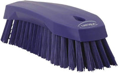 Vikan - 1.3" Bristle Length, Polyester Utility Scrub Brush - 7" Long x 3" Wide Head, 8" OAL, Purple, Polypropylene Block - Apex Tool & Supply
