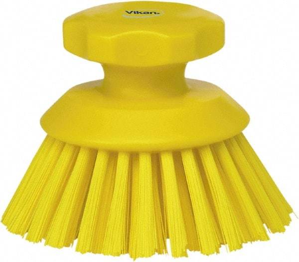 Vikan - 1-1/2" Bristle Length, Polyester Food Service Brush - 3-3/4" Long x 5" Wide Head, 5" OAL, Yellow, Polypropylene Block - Apex Tool & Supply