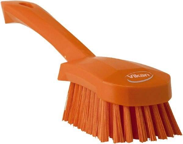 Vikan - 1.3" Bristle Length, Polyester Scrub Brush - 4-1/4" Long x 2-3/4" Wide Head, 10" OAL, Orange, Polypropylene Block - Apex Tool & Supply