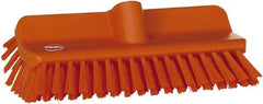 Vikan - 1-1/2" Bristle Length, Polyester Cleaning & Finishing Brush - 9-5/8" Long x 5" Wide Head, 10" OAL, European Threaded Handle, Orange, Polypropylene Block - Apex Tool & Supply