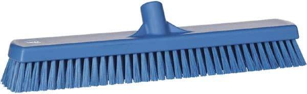 Vikan - 1.8" Bristle Length, Polyester Scrub Brush - 18" Long x 2-1/2" Wide Head, 19" OAL, European Threaded Handle, Blue, Polypropylene Block - Apex Tool & Supply