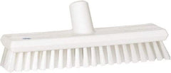 Vikan - 1.3" Bristle Length, Polyester Scrub Brush - 10-3/4" Long x 2-1/2" Wide Head, 11" OAL, European Threaded Handle, White, Polypropylene Block - Apex Tool & Supply