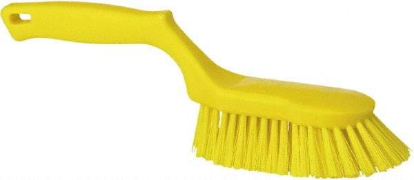 Vikan - 1-1/2" Bristle Length, Polyester Scrub Brush - 5-5/8" Long x 5" Wide Head, 13-1/2" OAL, Yellow, Polypropylene Block - Apex Tool & Supply