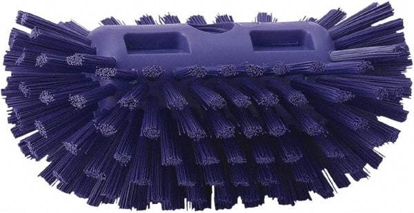 Vikan - 1-1/2" Bristle Length, Polyester Utility Scrub Brush - 5-1/2" Wide Head, 8" OAL, European Threaded Handle, Purple, Polypropylene Block - Apex Tool & Supply