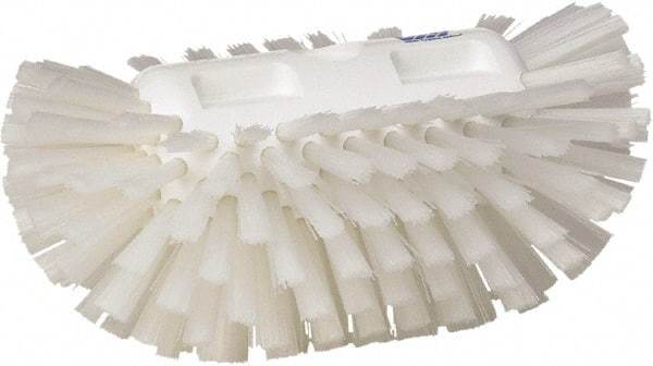 Vikan - 1-1/2" Bristle Length, Polyester Utility Scrub Brush - 5-1/2" Wide Head, 8" OAL, European Threaded Handle, White, Polypropylene Block - Apex Tool & Supply