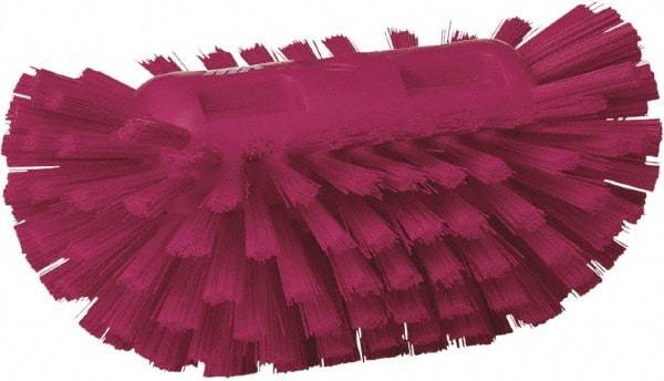 Vikan - 1-1/2" Bristle Length, Polyester Utility Scrub Brush - 5-1/2" Wide Head, 8" OAL, European Threaded Handle, Pink, Polypropylene Block - Apex Tool & Supply