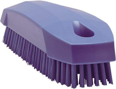 Vikan - 0.7" Bristle Length, Polyester Scrub Brush - 1-1/2" Wide Head, 4-1/2" OAL, Purple, Polypropylene Block - Apex Tool & Supply