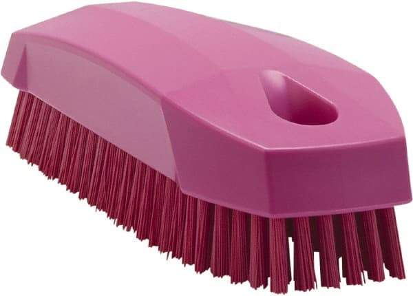 Vikan - 0.7" Bristle Length, Polyester Scrub Brush - 1-1/2" Wide Head, 4-1/2" OAL, Pink, Polypropylene Block - Apex Tool & Supply
