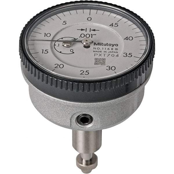 Mitutoyo - 0.2" Range, 50-0 Dial Reading, 0.001" Graduation Dial Drop Indicator - 40mm Dial, 1/2" Range per Revolution, 0.001" Accuracy, Revolution Counter - Apex Tool & Supply