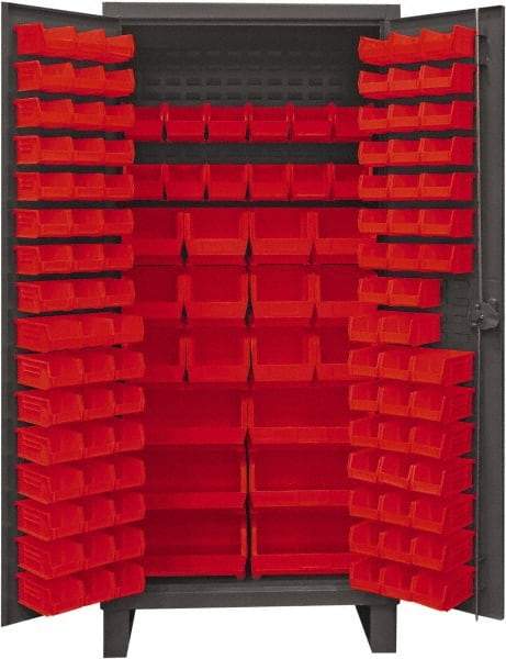 Durham - 126 Bin Storage Cabinet - Steel, 36" Wide x 24" Deep x 78" High, Red - Apex Tool & Supply