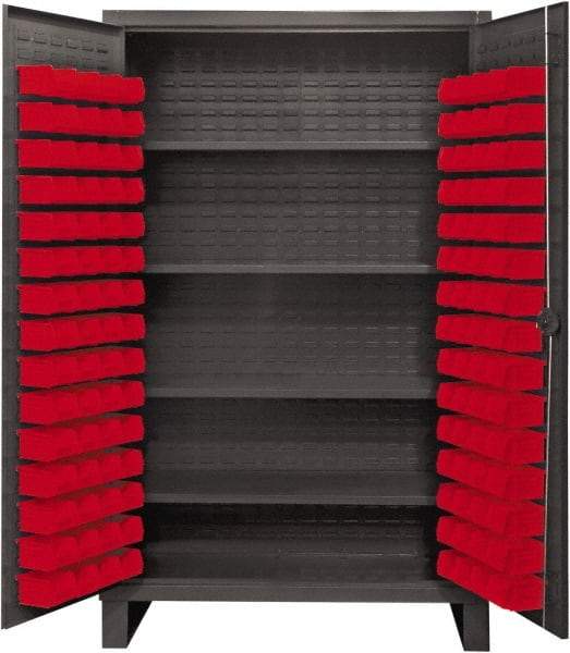 Durham - 4 Shelf 120 Bin Storage Cabinet - Steel, 48" Wide x 24" Deep x 78" High, Red - Apex Tool & Supply